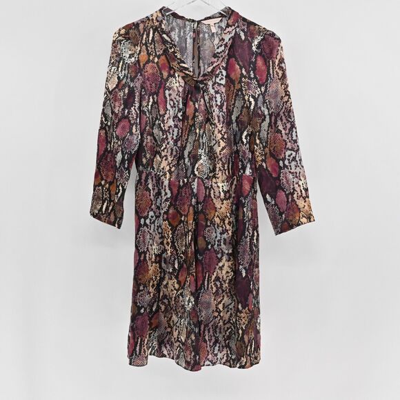 REBECCA TAYLOR Dress Womens Size 6‎ Silk Met Python Snake Print Purple Mob Wife - Picture 2 of 14